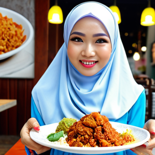 **

A local Malaysian food blogger (wearing a hijab, if appropriate) enthusiastically presenting a plate of Nasi Lemak at a trendy cafe in Kuala Lumpur.  Focus on bright, appetizing food photography.  Slogan overlayed: "Support Local! #MakanLokal #InfluencerMarketing".

**