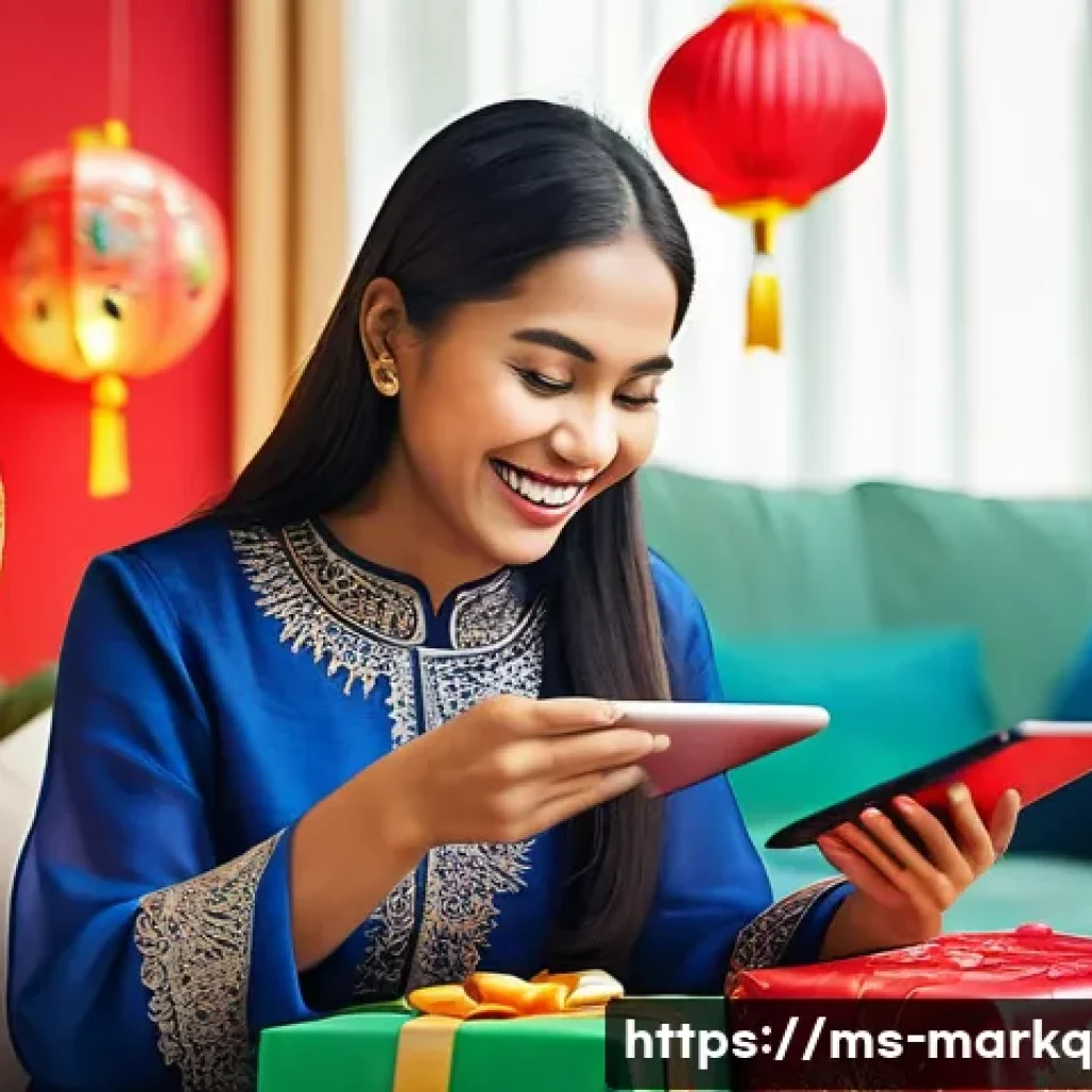 시즌별 캠페인 계획의 중요성 - **Festive Online Shopping Frenzy:** A vibrant and joyful scene featuring a diverse group of Malaysia...