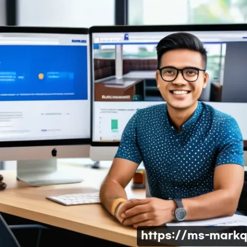 Home 32 A B 테스트의 기본 개념과 진행 방법 - A modern digital marketing workspace showing a diverse Malay professional in smart casual attire ana...