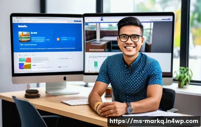 A B 테스트의 기본 개념과 진행 방법 - A modern digital marketing workspace showing a diverse Malay professional in smart casual attire ana...