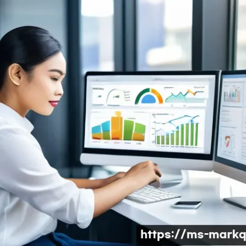 Home 30 온라인 판매 촉진을 위한 기본 전략 - A vibrant digital marketing workspace featuring a young Malaysian entrepreneur analyzing customer da...