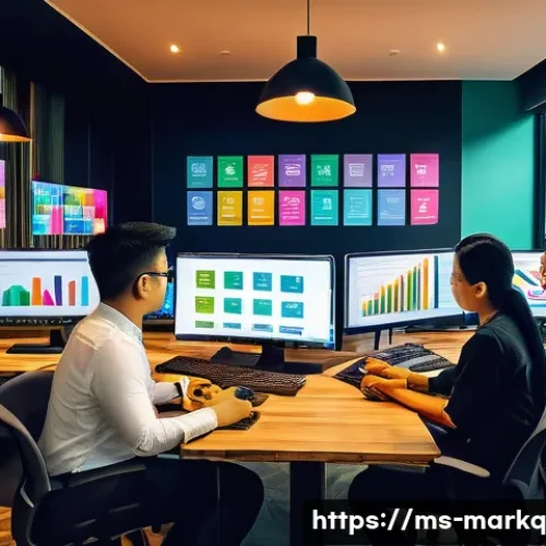 Home 29 유료 검색 광고의 기초 - A vibrant digital marketing office scene in Kuala Lumpur, Malaysia, showing a diverse team of young ...