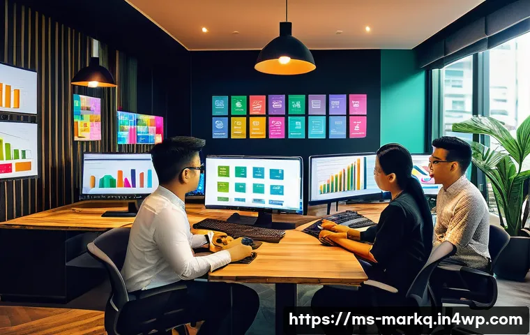 유료 검색 광고의 기초 - A vibrant digital marketing office scene in Kuala Lumpur, Malaysia, showing a diverse team of young ...